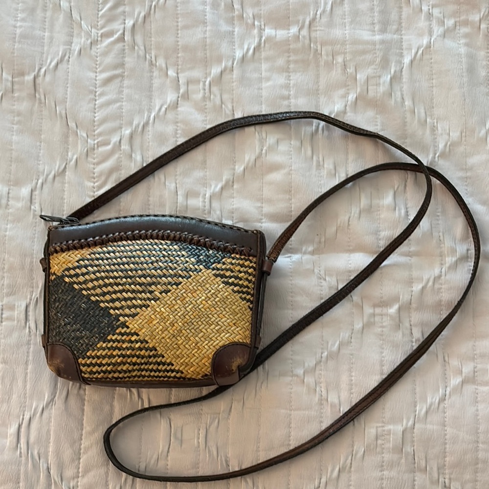 Elliott Lucca Brown and Tan Woven Crossbody Bag